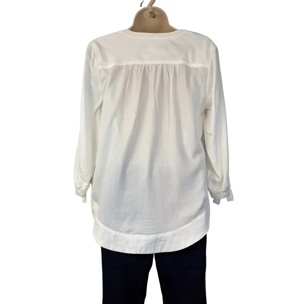Crown & Ivy White Long Sleeve Pop Over Top Button V Neck Loose Flattering Fit - Picture 16 of 16